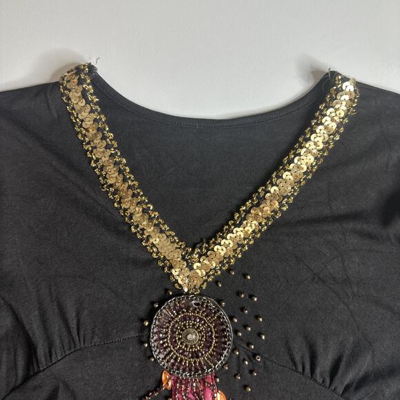 Boho Whimsigoth Sequin Beaded Medallion Top Festival Witchy Gypsy Fairycore M - Picture 9 of 16
